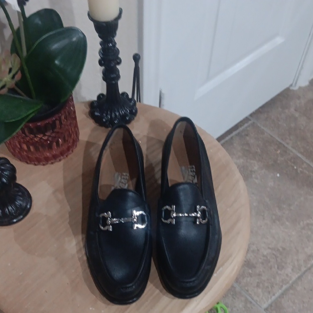 Black Loafers with Silver Accents